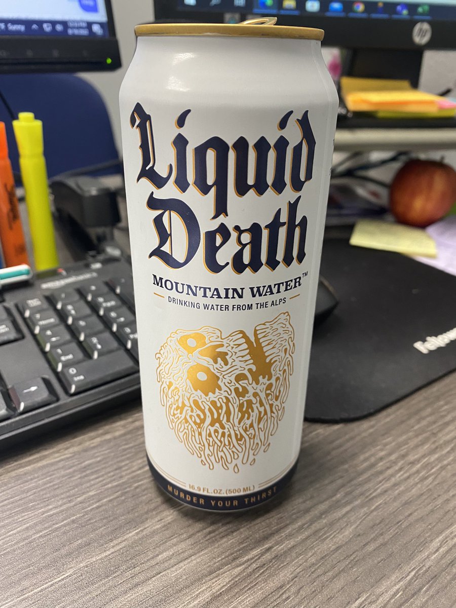 Datorious_PIG's tweet photo. Coworker walks into my office and said, “You have some balls…”. He thought I was drinking a @ModeloUSA .  Then he realized it was @LiquidDeath 🤣🤣🤣 https://t.co/xIkTVVGReL