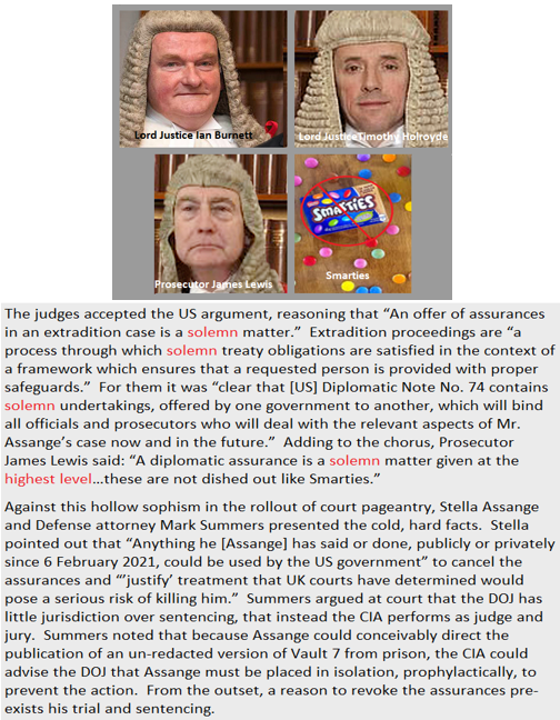 AssangeNY's tweet photo. The US appealed the UK decision not to extradite Julian Assange because US prisons would be “oppressive” to his mental health.  The US won by offering assurances of humane treatment while reserving rights to revoke them if Julian committed certain actions (unspecified.) #AlboMP https://t.co/Vj9wPFijrQ