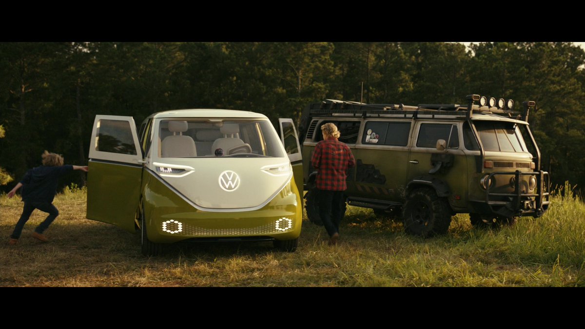 ItsHallHere's tweet photo. Check out how the Volkswagen ID.4 and the ID. Buzz holds up with it is driven by Owen Wilson in his recent movie Secret Headquarters that is now streaming on Paramount+ https://t.co/DTLwImqjVl