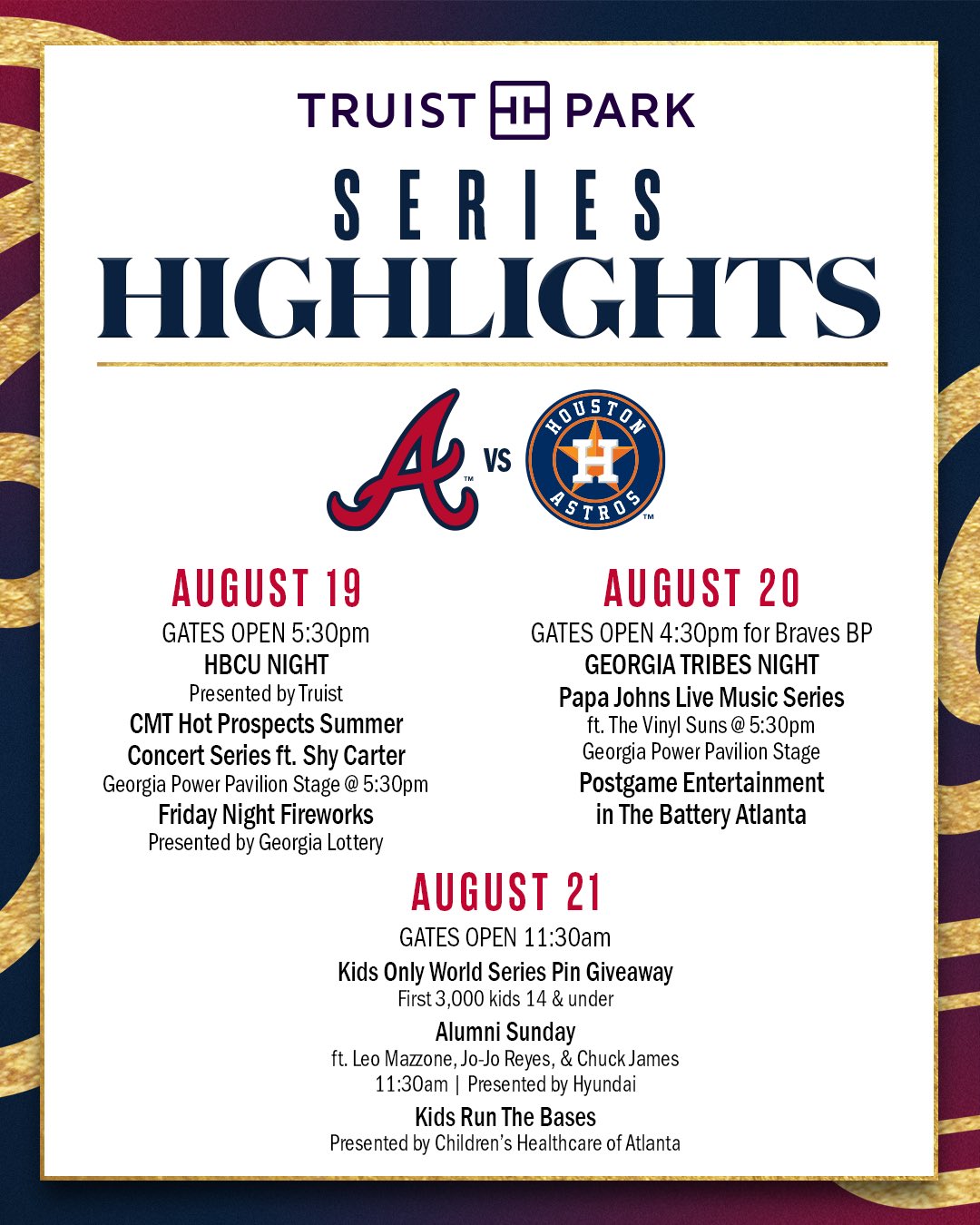 Truist Park on Twitter "This weekend’s braves series highlights for a
