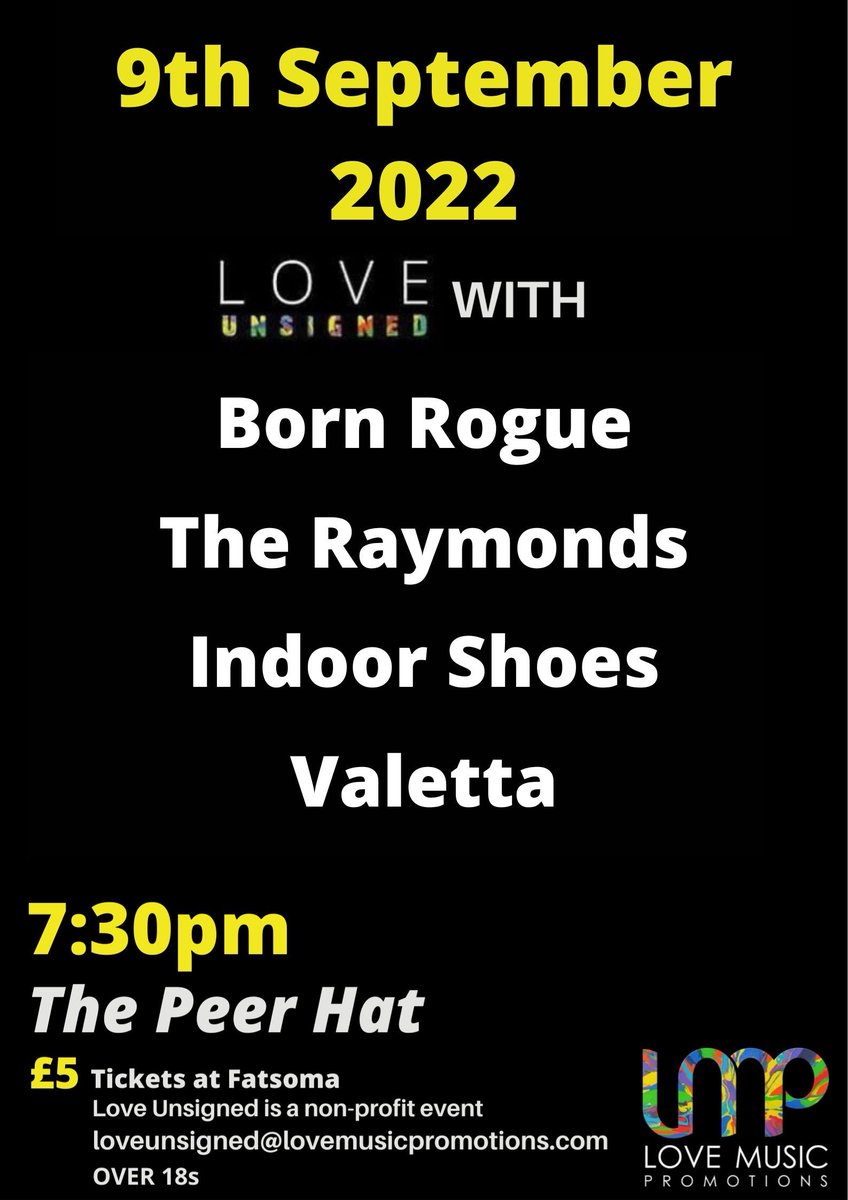 LoveMusicPromo1's tweet photo. @loveunsigned at @The_Peer_Hat Manchester on the 9th September 2022

Grab you tickets from @Fatsoma 

@bornrogue @theraymonds1
@indoorshoesband @valettamusic https://t.co/0Fc5gig2Ls