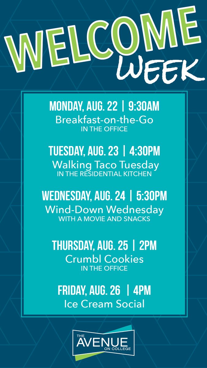 We will be having a week of events next week so make sure you're prepared! We're so excited to welcome all of our residents to the building!
#theavenueoncollege #liveiconic