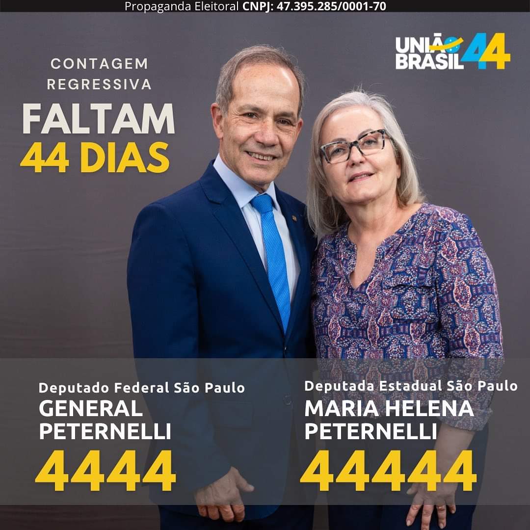MHPeternelli's tweet photo. CONTAGEM REGRESSIVA #SãoPaulo #Brasil 🗣📢 #Eleicoes2022
4️⃣4️⃣ DIAS 🗳
4️⃣4️⃣ CASAL 👩🦳💚🧑🦳
4️⃣4️⃣4️⃣4️⃣ FEDERAL @GenPeternelli
4️⃣4️⃣4️⃣4️⃣4️⃣ ESTADUAL @MHPeternelli
#JuntosPeloBemComum 🇧🇷 #UnidosPorSãoPaulo 🇾🇪
#SempreAlerta 🚨
#Sextou 👏 https://t.co/gAVY85k2Si