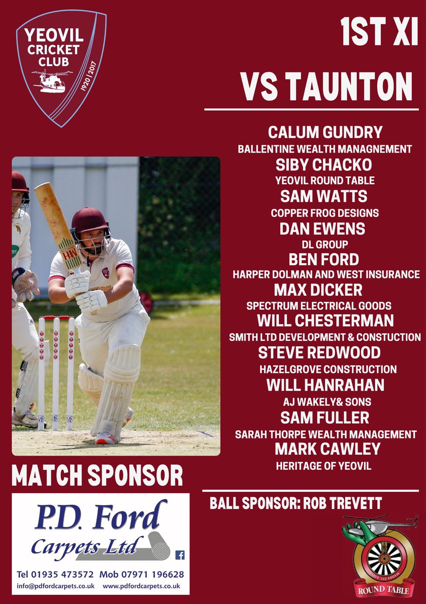 YeovilCricket's tweet image. Good luck to all 3 teams tomorrow! We’re at the business end of the season now with a lot to play for!! 

The bar will be open all day at The Grove as the 1s host @TCCofficial1829 
This game is kindly sponsored by PD Ford Carpets! 🏏☀️🍺🎉