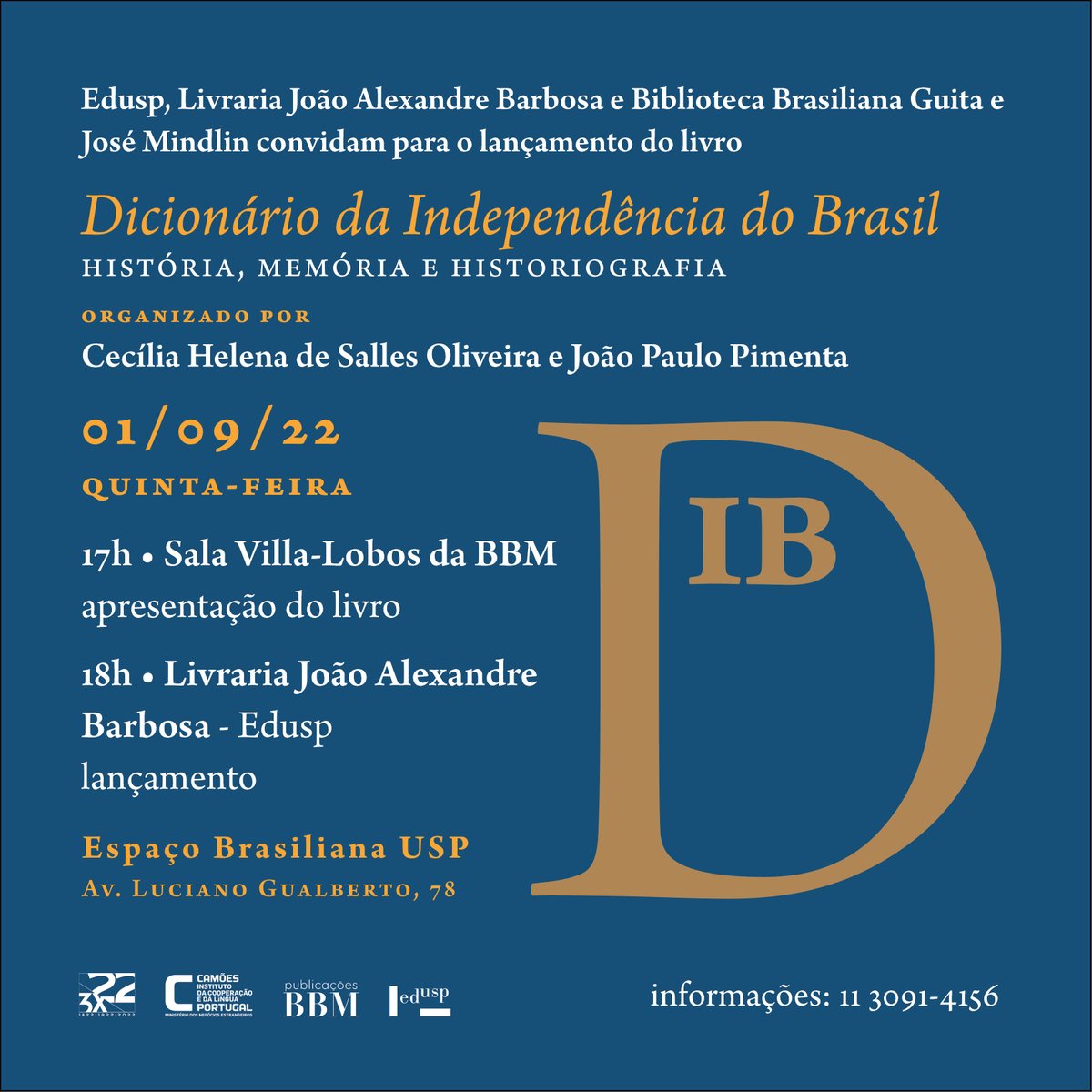 Dicionário 1822 Lançamento: 01 de setembro de 2022, às 17h, na Sala Villa-Lobos
bbm.usp.br/pt-br/publica%…

#1822 #Dicionário #BBMUSP