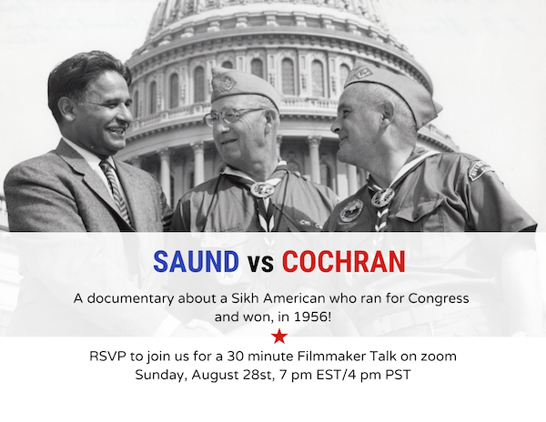 Saund vs Cochran – Filmmaker Talk with Mridu Chandra - she will present her research on a groundbreaking and dramatic election campaign in CA that electrified the nation. It's  a story of democracy in action. Please share widely!  us06web.zoom.us/meeting/regist…