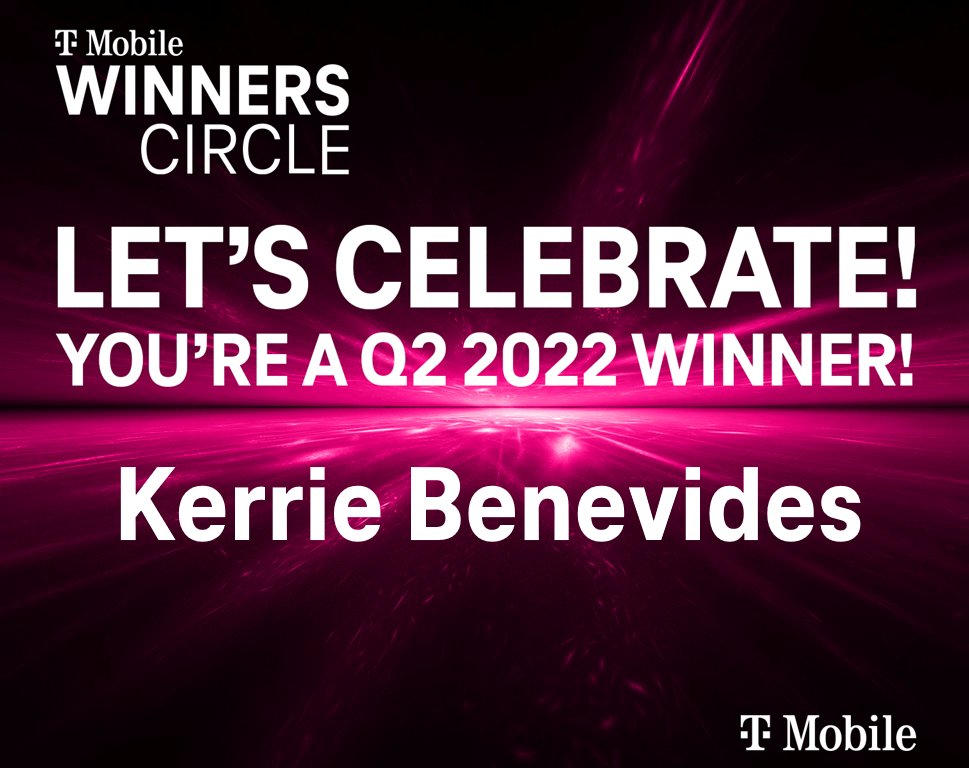 Congrats to <a href="/k_benevi/">Kerrie B.</a> for earning Q2 <a href="/TMobile/">T-Mobile</a> Winner Circle!    Thank you, Kerrie for all you do for the UPNY / CT market!   Also, great start to Q3 finishing #1 in the country for TM's in July! 🙌💪🔥🔥 <a href="/AmrWahba1080/">Amr Wahba</a> <a href="/SamanthaSpecs/">Samantha</a>