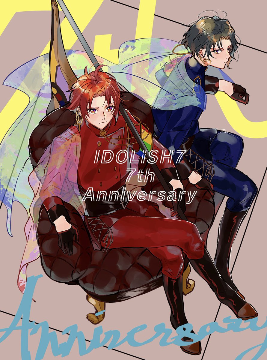 2boys multiple boys gloves male focus red hair weapon sitting  illustration images