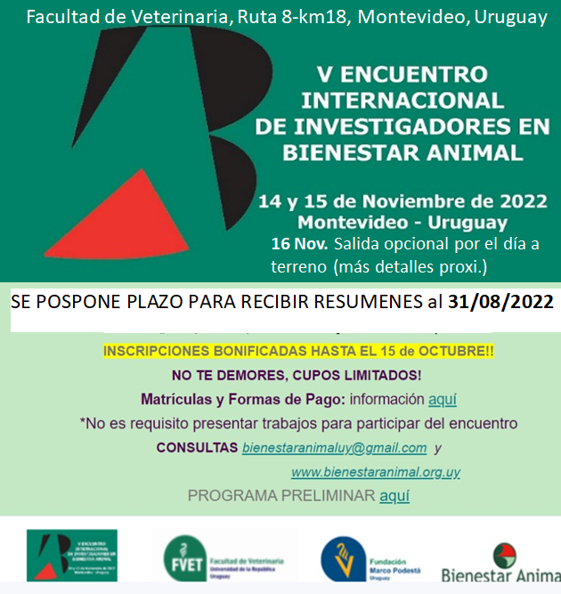 StellaMHuertas's tweet photo. ATENCION: Si aún no pudiste enviar tu RESUMEN, SE POSPONE EL PLAZO PARA RECEPCION al 31/08/2022 envíos al: bienestaranimaluy@gmail.com https://t.co/xLpfonGBkv