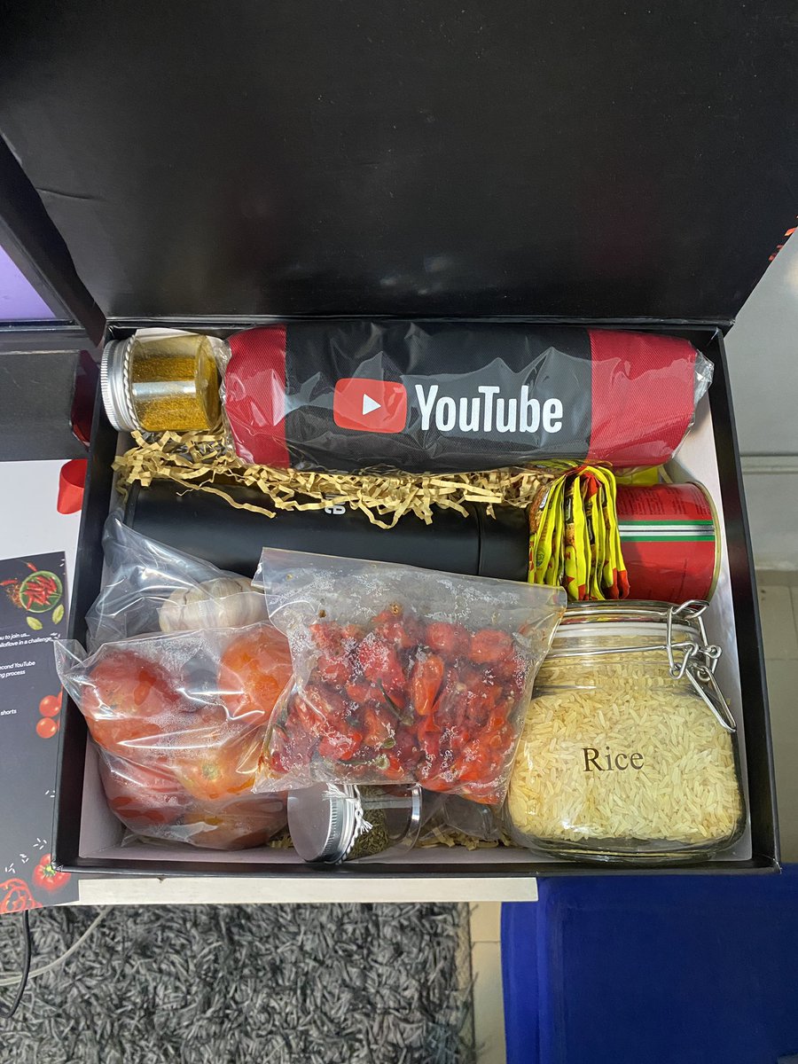 itsTomiwa's tweet photo. YouTube sent me this cute box with jollof ingredients in it to celebrate the legendary #WorldJollofRiceDay. i’ll be extending the #JollofLove to two of my followers. 😍

If you're interested, post a video on YouTube Shorts explaining how you love your jollof. Let’s go! https://t.co/dYkGIoSYwO