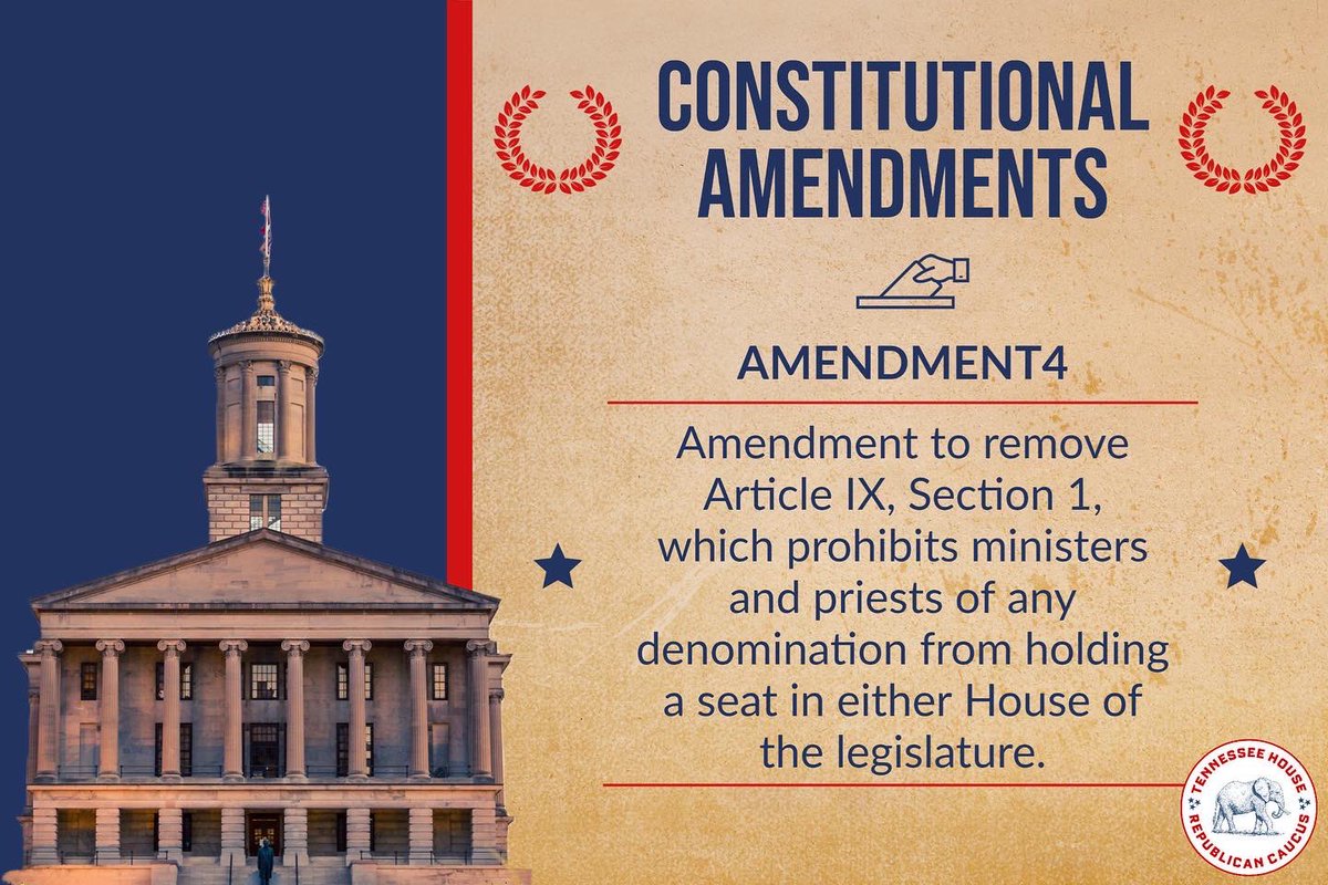 tnhousegop's tweet photo. Tennessee voters have four proposed Constitutional Amendments on the ballot this November!🗳 Link below for more information. ⬇️

https://t.co/NHpeTlcruW https://t.co/ril1RrCGjh
