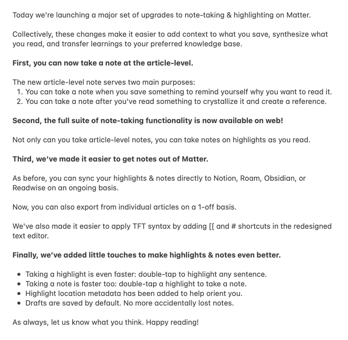 matter's tweet photo. 🎉 Big release: NOTES
We've been polishing the little edges for the past couple weeks and it's finally ready for prime time!
🎯 work by @zgreen_ and @tianskylan https://t.co/aLQvUxmwj7