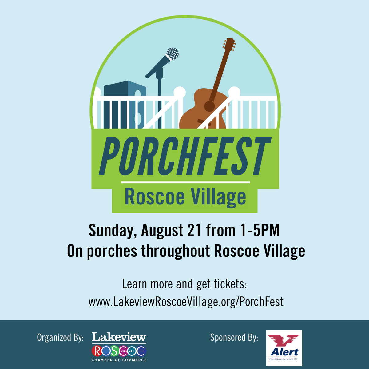 Don't wait- tickets are selling fast for PorchFest Roscoe Village. Check out the musical acts performing &amp; get your ticket today! LINK IN OUR BIO  *Sponsored by Alert Protective Services 🎸🎹
#porchfest#roscoevillageneighbors#roscoevillagechicago#chicagofamilyfun