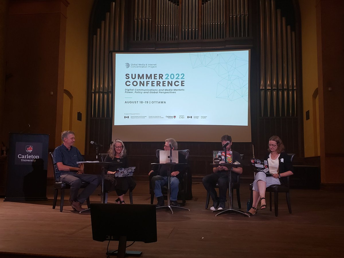 Concluding the <a href="/GMICProject/">Global Media and Internet Concentration Project</a> conference nicely with a plenary on methodological challenges studying digital industries w/ <a href="/gamespacenl/">@nieborg.bsky.social</a> <a href="/AphraK/">Aphra Kerr - moving to Bluesky and Mastadon</a> <a href="/TraceyLauriault/">Tracey P. Lauriault</a> Eli Noam &amp; Mark Urbach #gmicp2022