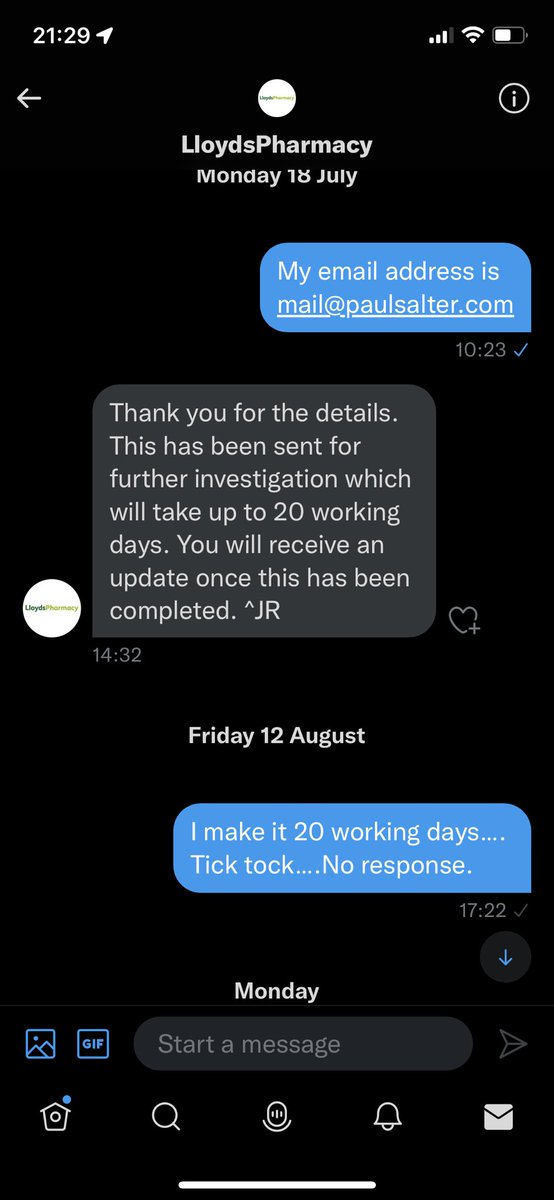 PaulDSalter's tweet photo. What is happening @LloydsPharmacy? Over 25 days now not dealing with our complaint!! And now they won’t respond at all. Clearly the contempt for customers comes from the top. https://t.co/oEpr0eHJJo