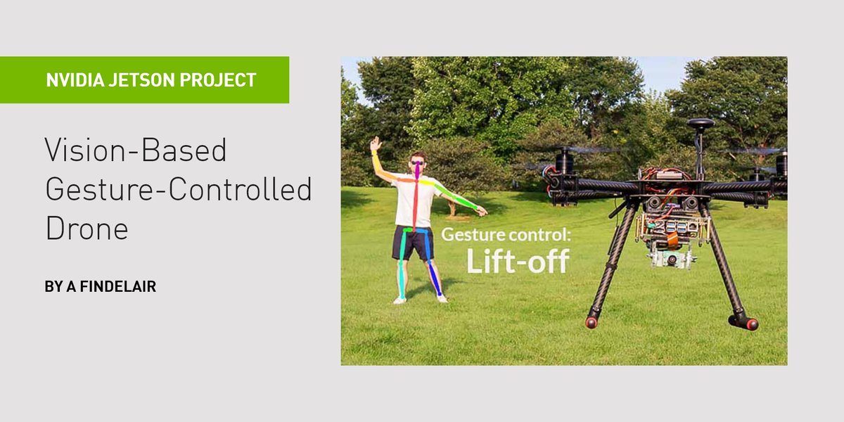 NVIDIARobotics's tweet photo. #WeeklyJetsonProject: Rather than using a flight controller for a drone, use gesture control! Powered by #NVIDIA Jetson Nano and with the Pose Classification Kit, a drone can be augmented with #computervision capabilities to allow gesture control. https://t.co/HAsyjR3fjT https://t.co/li3KH4RVEm