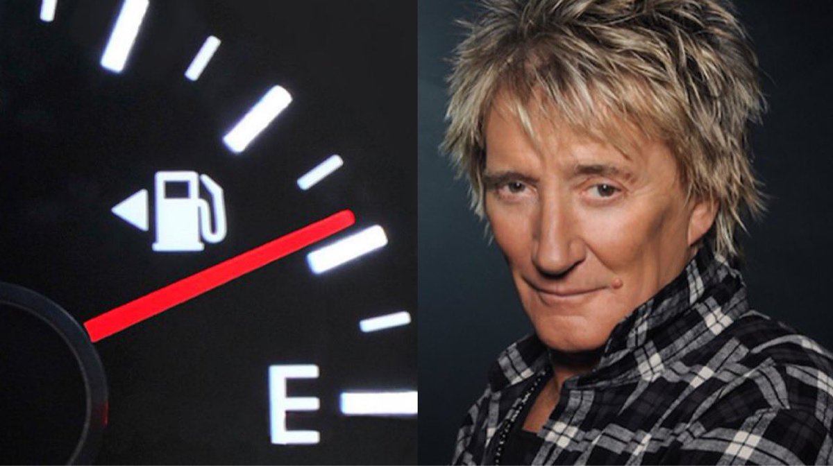 FakeShowbizNews's tweet photo. Sir Rod Stewart reveals it was HIS idea to add a little arrow to the dashboard icon to remind you which side the petrol cap is on.

“You’re fucking welcome!” he laughed https://t.co/qNXGGuiAh6