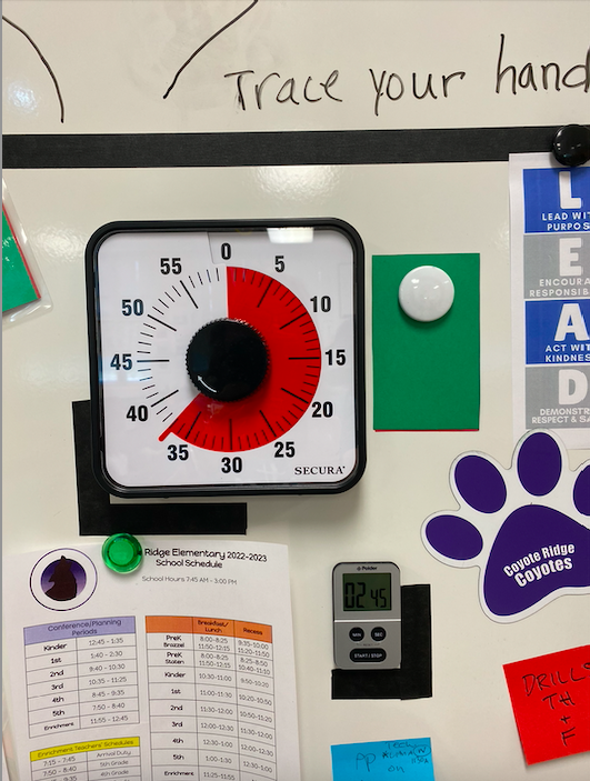 Timers are a wonderful tool for preventing misbehavior b/c they minimize surprises for students.  This art teacher uses a visual countdown for class time and digital timer for class activities. #LISD_ONE #Behavior