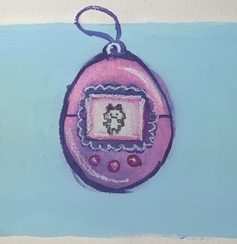 Lilstinkybug's tweet photo. Watercolor tamagotchi 🌸💕 https://t.co/91FzYBs4TY