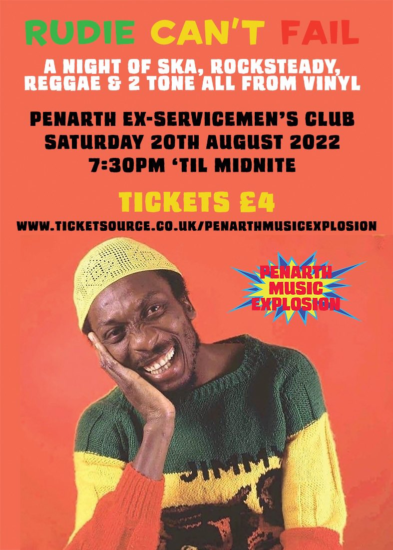 Tomorrow night! Grab your tickets here: ticketsource.co.uk/penarthmusicex… 

….or you can pay on the door tomorrow night. Doors open at 7:30pm. #ska #reggae #penarth <a href="/RudieCantFailNo/">Rudie Can't Fail</a>