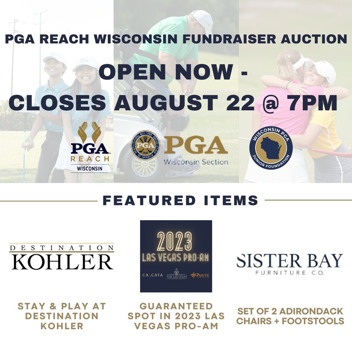 Our PGA Reach Wisconsin / @WPGAJuniorGolf Fundraiser Online Auction is now open. Some great items are available including foursomes to some of the best courses in the state. The auction site can be found here - event.auctria.com/4f8f16fb-36a0-…