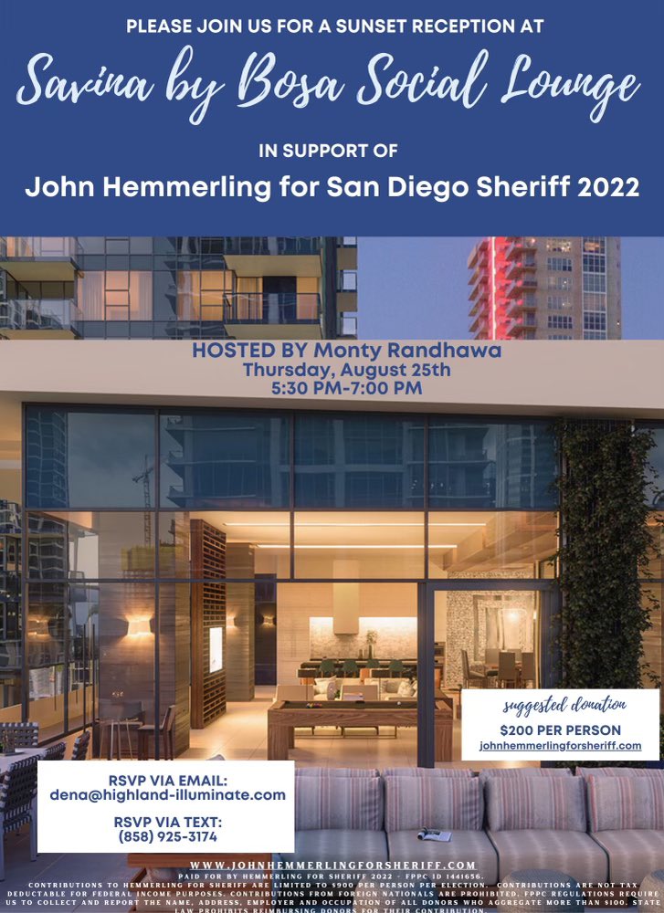 Hi_Illuminate's tweet photo. Join us in Downtown San Diego next Thursday to support John Hemmerling for Sheriff! #JoinJohn https://t.co/WHdf6B50oG