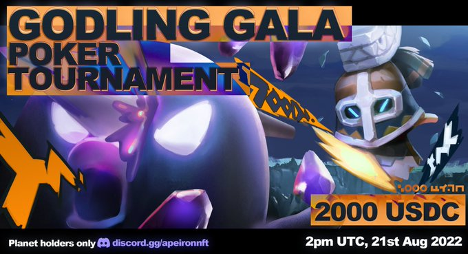 MarkLazaroNFT's tweet photo. 🚩🚩The Godling Gala Poker Tournament 🌍🃏

💰Prizes: 2000 #USDC for the Champion 
100 USDC for the 10 Finalists 
Entry: @ApeironNFT Planet Owner

Venue: https://t.co/uneihCHFbZ

#NFTshill #NFTGiveaway #NFTCommunity #PolygonNFT #letsplaygod #matic https://t.co/OKfdZLETZU