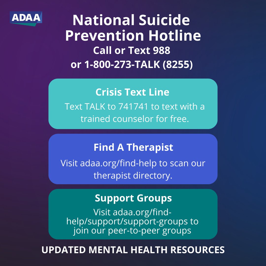 If you or someone you know is struggling or in crisis, call or text 988. Managing #anxiety and #depression can be challenging. Save these resources for additional support and share with loved ones. 

#YouAreNotAlone