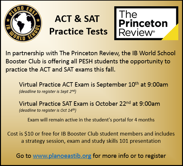 Another great reason for your student to become an IB Booster Club student member, however all PESH students are invited to take advantage of these practice test packages.
planoeastib.org