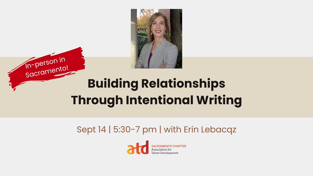 ATDSac's tweet image. Learn to apply Writing EQ to both inform and connect with your readers with this interactive session on High-Value Writing. Learn more and register at tdsac.org/event-4938786. 

#learninganddevelopment #writing #networking #sacramento