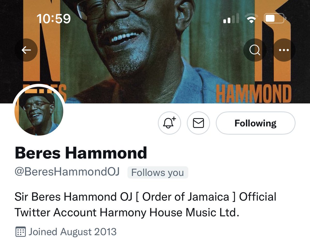 What an honor to be followed by one of the greatest reggae musicians of all time, Fatha Beres. It is an honor sir @BeresHammondOJ Keep blessing us with more vibes. My favorite Beres tune is Come Down Father, what is yours?