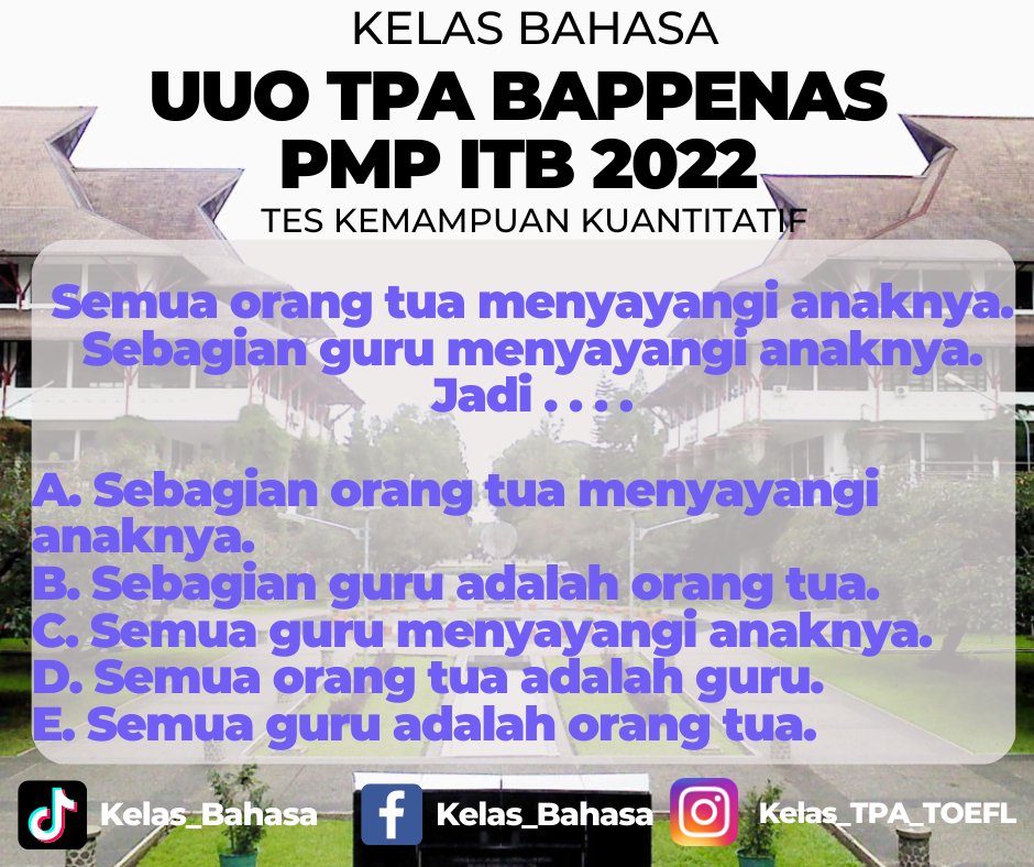 Kelas_ppds's tweet image. Latihan soal UUO TPA Bappenas persiapan PMB Pascasarjana dan Doktoral ITB 2022

#pmbitb #magisteritb #doktoralitb #ITB #tpaitb #tpabappenasitb