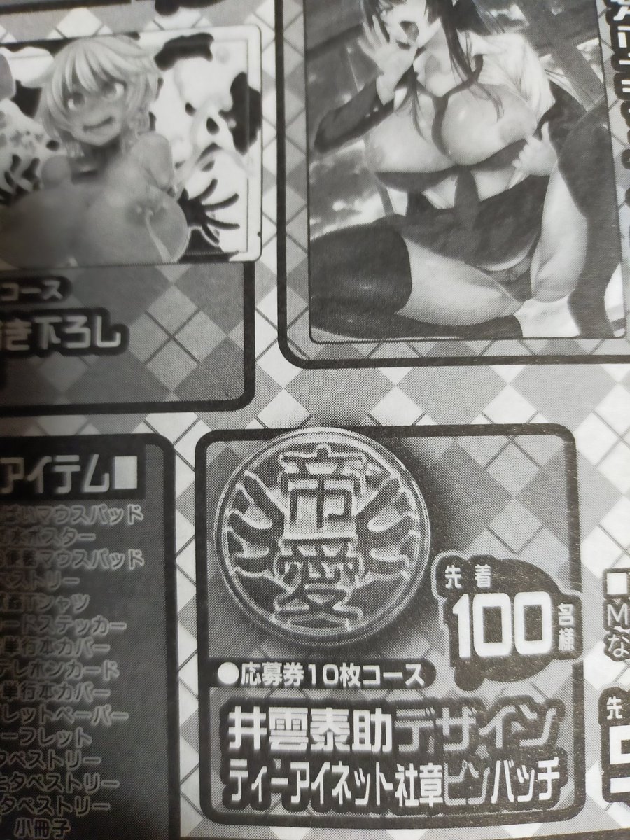 発売中の新雑誌「艶姫」にもティーアイネット愛読者キャンペーンが適用されるぞ!
なにこのバッジ欲しいんだけど!
すぐ横に応募券あった!
…あと9枚…… 