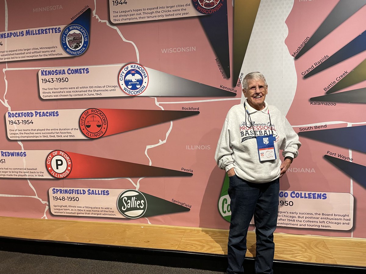 Sue Macy (@suemacy1) on Twitter photo It was great to visit the <a href="/historymuseumSB/">The History Museum</a> again after several years. The official repository of the <a href="/AAGPBL/">AAGPBL Official</a> has a terrific permanent exhibit on the league. This is former player Ann Petrovic in front of a map of league teams. It was great to visit the <a href="/historymuseumSB/">The History Museum</a> again after several years. The official repository of the <a href="/AAGPBL/">AAGPBL Official</a> has a terrific permanent exhibit on the league. This is former player Ann Petrovic in front of a map of league teams.