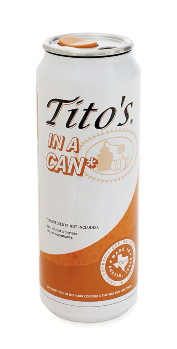 darrenrovell's tweet photo. Tito’s Vodka trolls hard seltzers, tells fans if they want Tito’s in a can, they can make it themselves! 

Selling 16 oz resealable, reusable insulated can with recipes for $20 on its website. https://t.co/5B4ShvTaP2