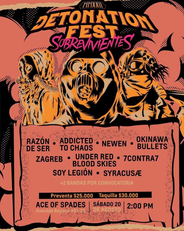Se llegó el gran día amistades. Nos vemos este sábado 20 de agosto en Ace of Spades en el regreso del mejor festival de metal y hc de Bogotá. DETONATION FEST SOBREVIVIENTES
