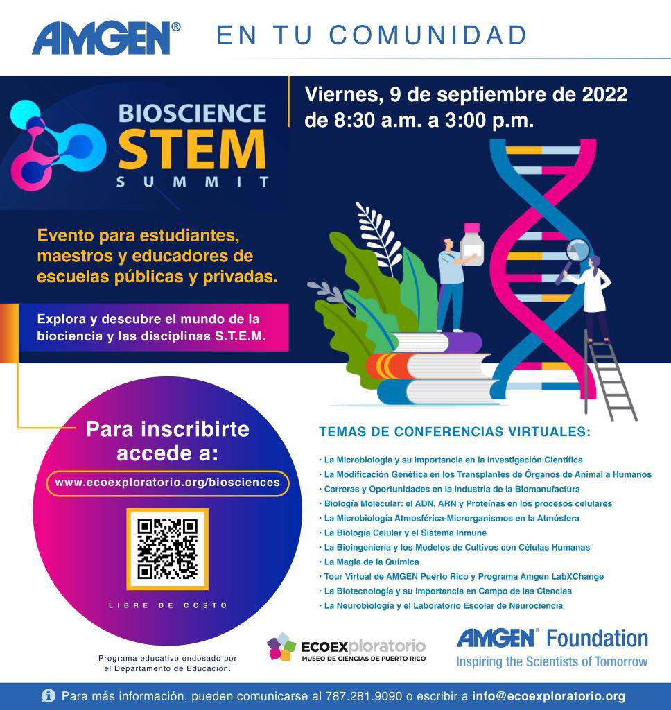 ECOEXPLORATORIO's tweet photo. ¡BioScience STEM Summit! 🥼🥽🧪⚗🧬🔬👩🏼‍🔬👨🏼‍🔬

viernes, 9 de septiembre de 8:30am a 3:00pm

Regístrate: https://t.co/5RbNvuQSwz

#cienciadivertida #cienciaenpuertorico #mimuseopr #cienciavirtual #puertorico #STEM #AMGEN #Ecoexploratorio #AmgenFoundation https://t.co/cFqDXG8Pnj