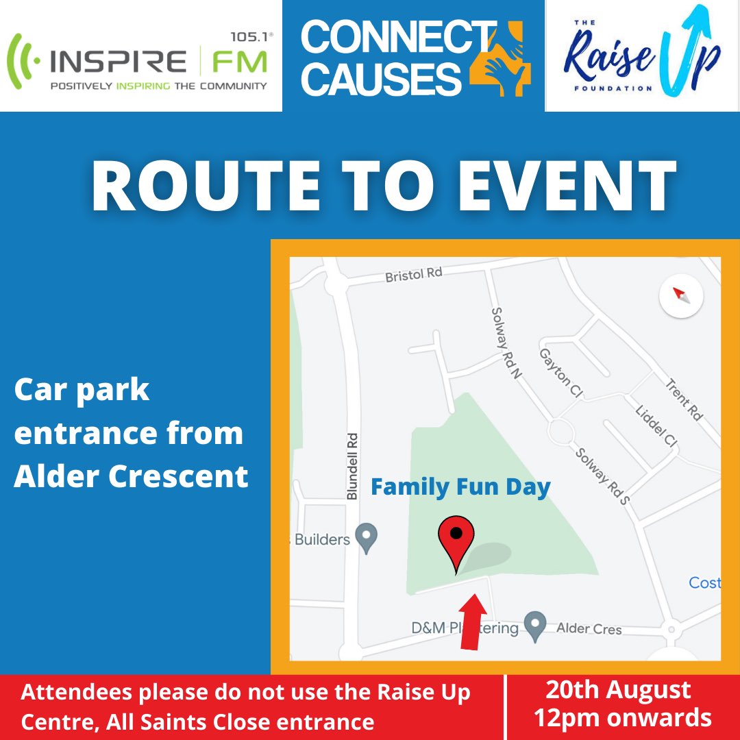 connect4causes_'s tweet photo. Tomorrows event entrance!

Car parking to the Family Funday will be from Alder Crescent.

We hope to see you all there!💙 https://t.co/7ccoqFRjfw
