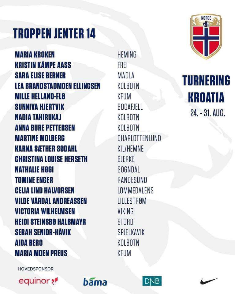Vår egen Martine Molberg er tatt ut på Norge J14’s lag til turnering i Kroatia.🎉