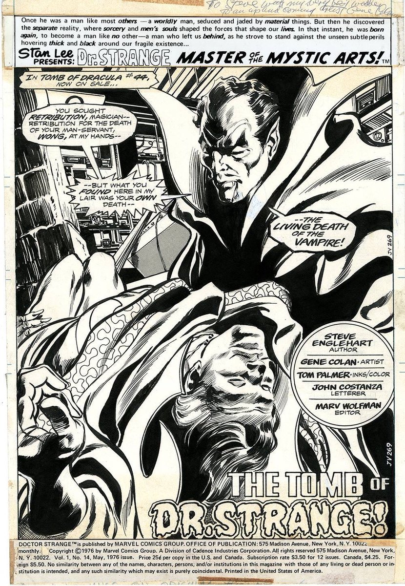R I P the very great Tom Palmer
Marvel's TOMB OF DRACULA is still by far my favorite long running horror comic and it wouldn't have been nearly what it was without the art of Gene Colon--And in my opinion Colon never looked better than when inked by Tom. 
