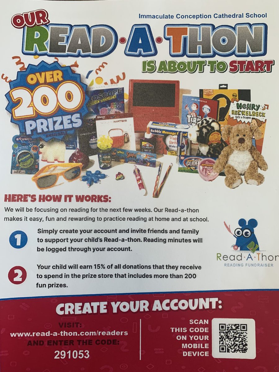 Our Annual Read-A-Thon fundraiser has begun! Be sure and use the code on the flyer to create your account linked to our school. #myiccs