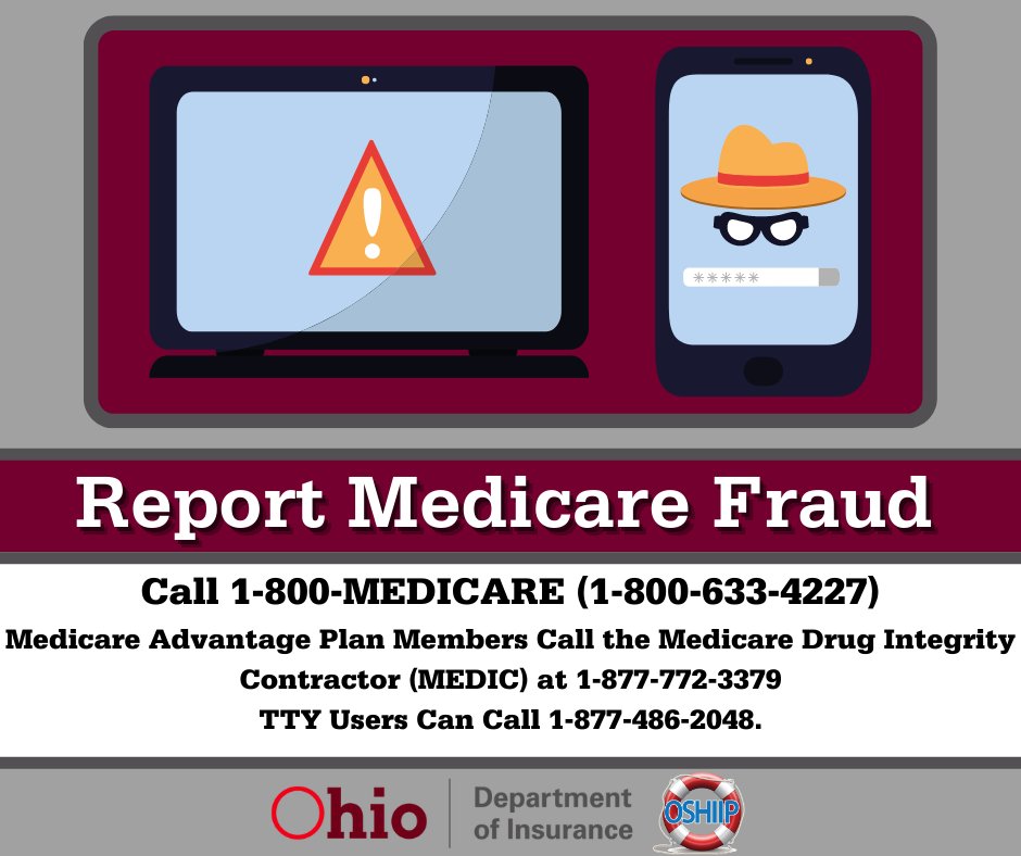OHInsurance's tweet photo. Did you know Medicare fraud is estimated to cost $60 billion every year? Fight Medicare fraud by reporting it! ttps://bit.ly/3yPct14
#OSHIIP #Medicare #FraudFactFriday https://t.co/fvg1utR9bQ