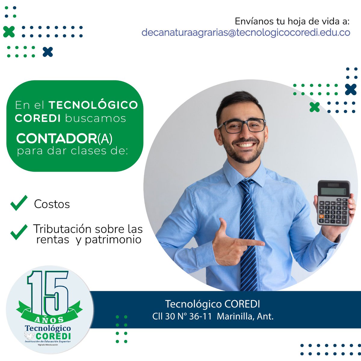 TecnoCoredi's tweet photo. #TrabajoSiHay Buscamos Contador(a) para dar clases de: Costos 💵 y Tributación ⚖️.  Envíanos tu CV a decanaturaagrarias@tecnologicocoredi.edu.co ➡️➡️ RT https://t.co/8O6gEJ8MXr