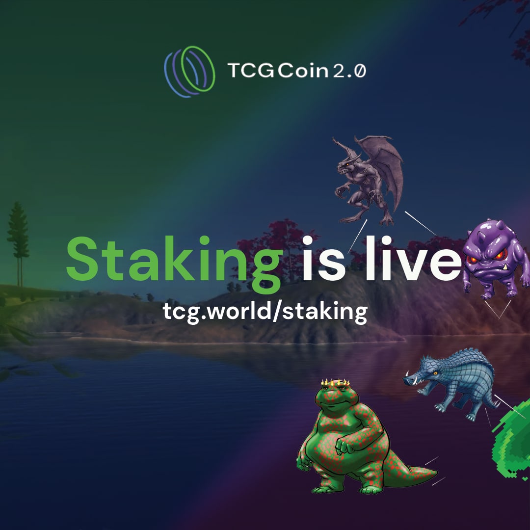 Check out TCGCoin 2.0 #staking! 👇
tcg.world/staking

🖇 Learn more about our staking pools and get technical assistance in our telegram: t.me/TCGGaming