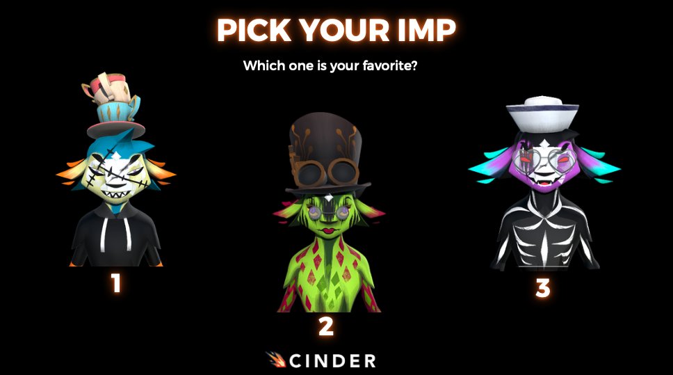 CinderNFT's tweet photo. Which Imp is your favorite? We can't wait for you to show us your creations!
#CreateYourOwnNFT #NFTGenerator #NFTGiveaway #NFTSolana #Play2Earn https://t.co/SB5keLjJgq