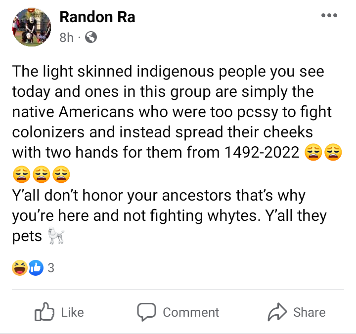 Nezahua80863167's tweet photo. #Blackpeople we ain't #racist:
Also them:
#Wabos #Hoteps #FBA #DaneCalloway #ADOS #Moors #JudeoIsraelites #StopAsianHate
#NativeAmericans #BlackIndiansUnited #MMIW
#Racism #Afrocentrist #cultureVultures #Mexicans #AmericanIndians #Xenophobia #HeyColonizer #HateSpeech #Genocide https://t.co/aCdBji8wm3