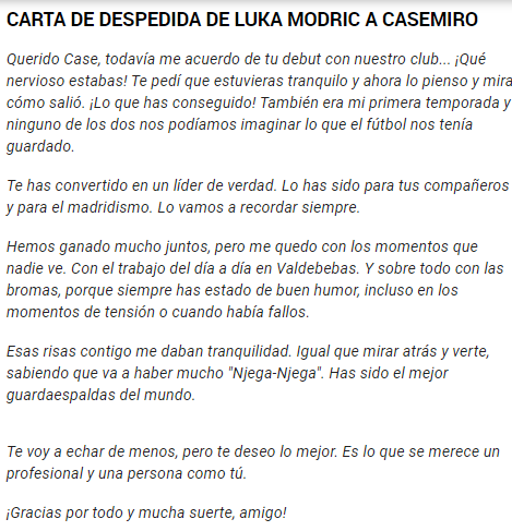 RealEspartaB's tweet photo. Las cartas de despedida íntegras de Kroos y Modric a Casemiro, publicadas en MARCA. https://t.co/wKLC7P930h