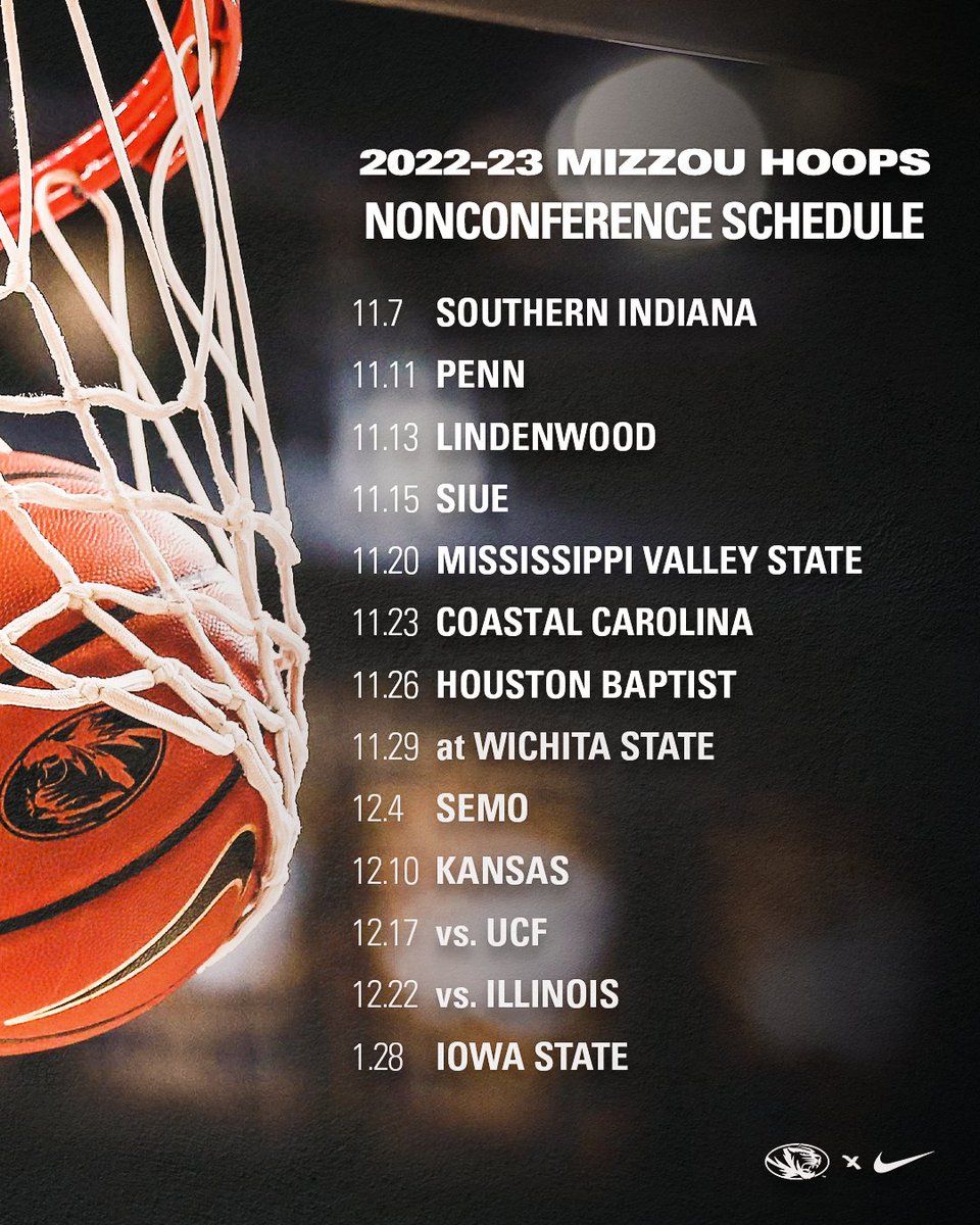 Check out the full nonconference schedule ⬇ #MIZ 🐯 📰 bit.ly/3QBBGTh 🎟 MUTigers.com/MBBTix