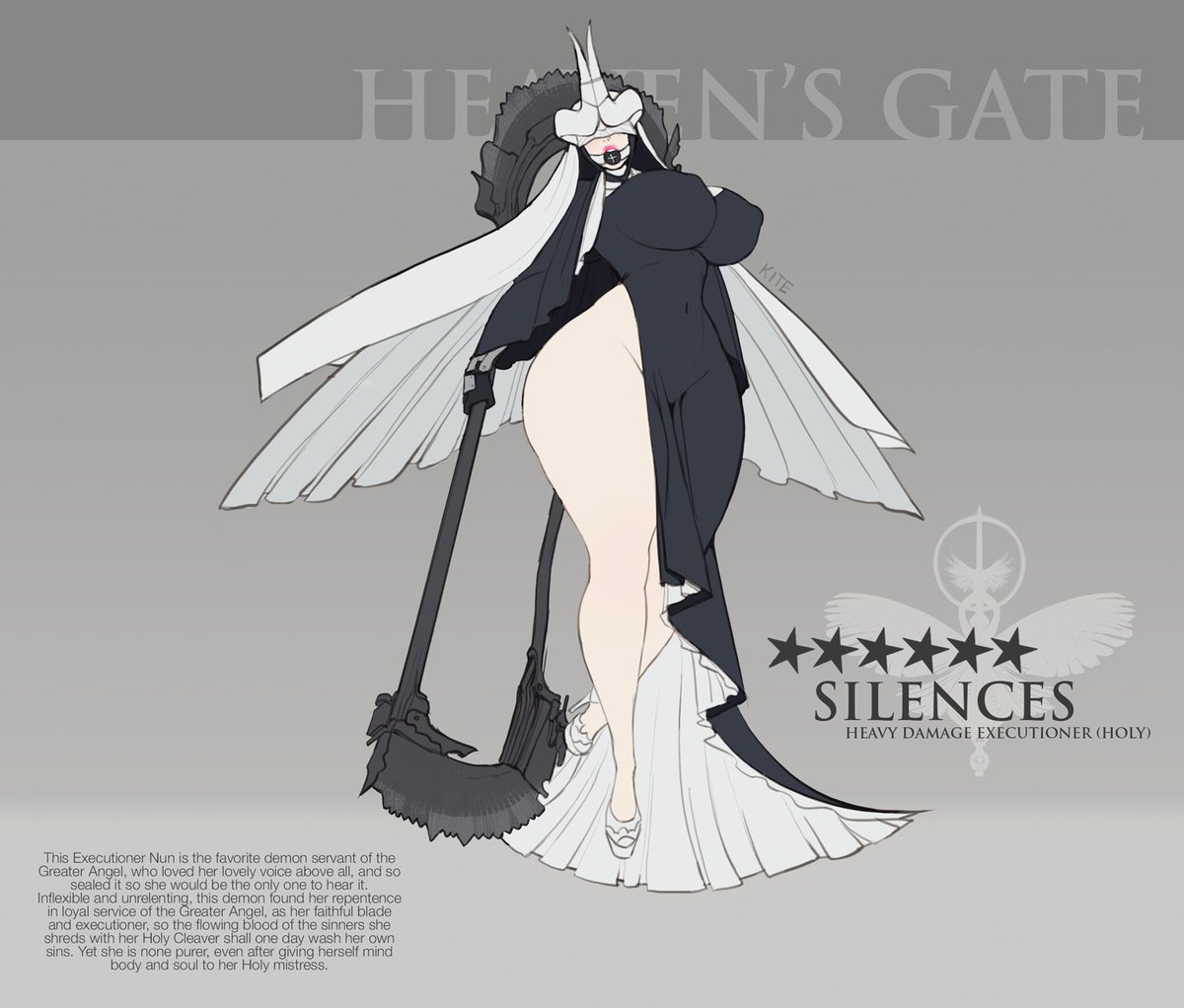 Man I'm going wild with these demon nun designs. 
Have a holy demon nun serving as executioner. :P