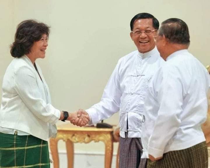 Not only is <a href="/UN/">United Nations</a> providing photo ops for terrorists, but in junta accounts, Noeleen Heyzer called war criminal Min Aung Hlaing a "kind-hearted person" &amp; did not use the word Rohingya when discussing Rohingya refugees. UN Special Envoy is emboldening illegal junta. <a href="/antonioguterres/">António Guterres</a>